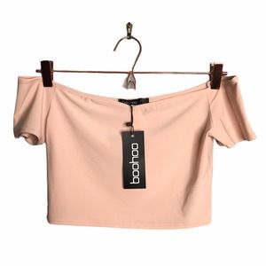 Boohoo | New Pink Off Shoulder Cropped Top •